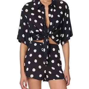 EUC Kate Spade Cover Up Black and White Polka Dot Tie-Front Set XL